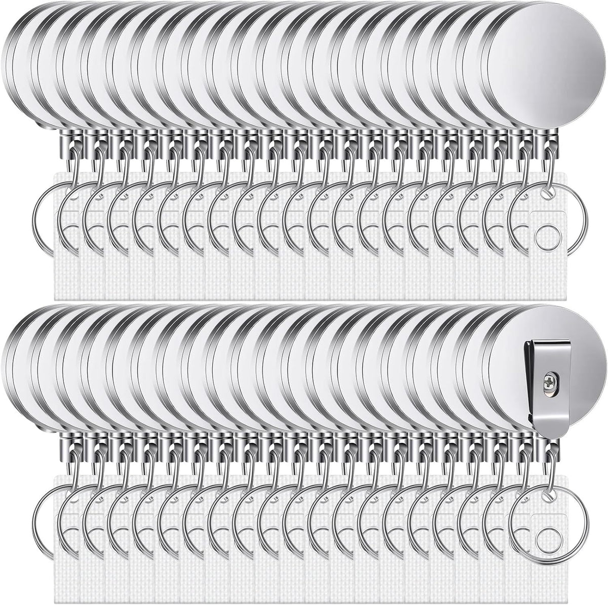 Leelosp 40 Pack Heavy Duty Retractable Badge Holder Reel Metal ID Badge Holder with Belt Clip Keyring Retractable Clip Bulk Card for Work Employee Doctor Nurse Gifts (Glossy Silver)