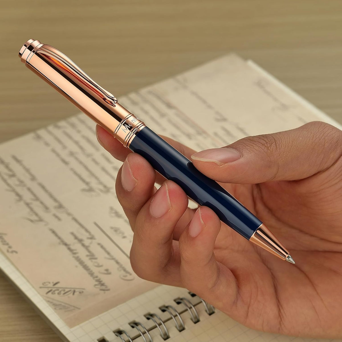 Luxury Gel Pen, Top Set With 8mm Brilliant Diamond,Stunning Blue Pen Body,Attractive Rose Real Gold Finish, Black Refill,Elegant Gift Pen For Women, Executive, Fancy, Spark, Nice Pens