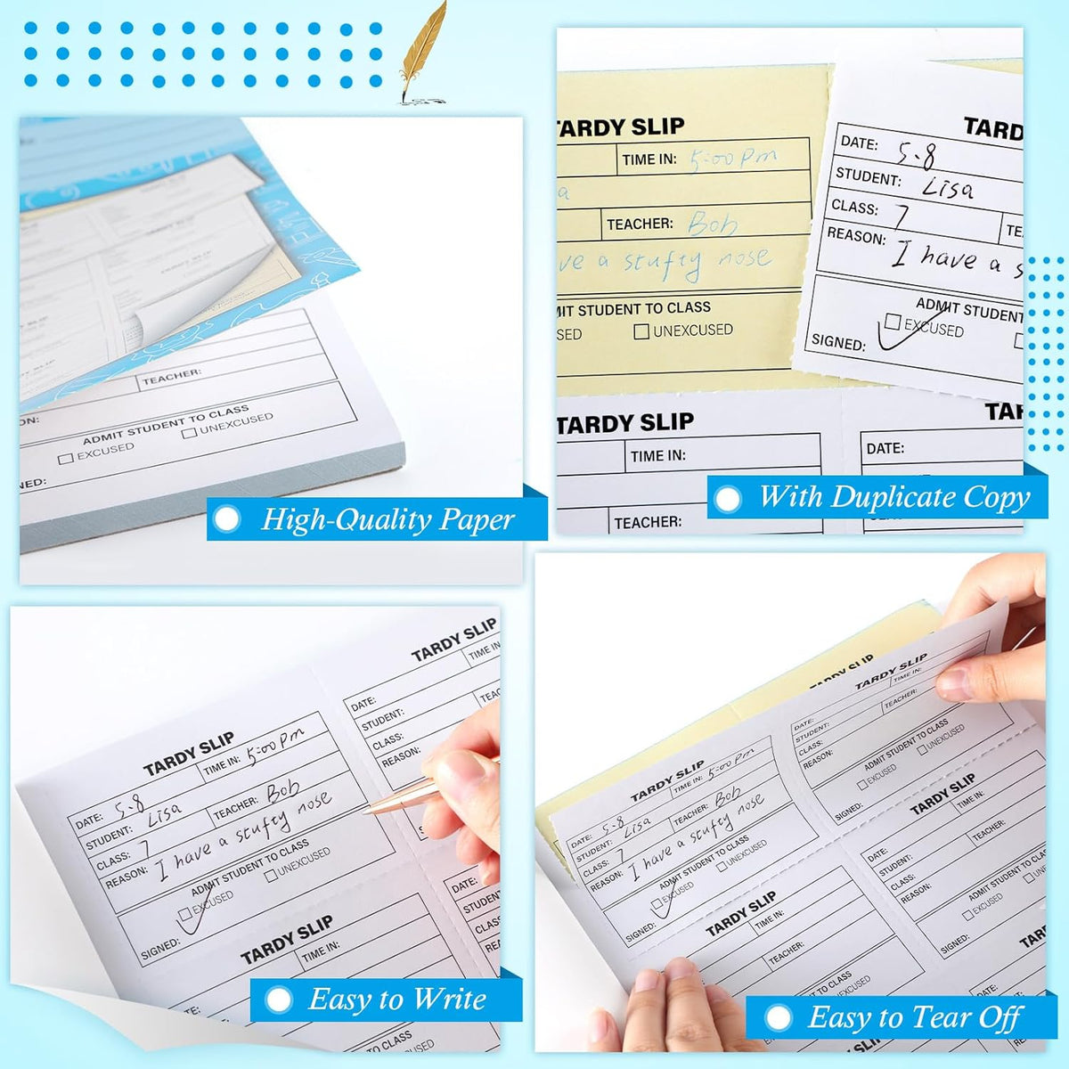 gisgfim Tardy Slip Book with Carbonless Duplicates in Easy Removal Fold and Tear Tardy Slips Per Book Register Copy Notebook for Student Late Arrivals School Supplies Teacher 400 Pcs/Pad (1 Pad)