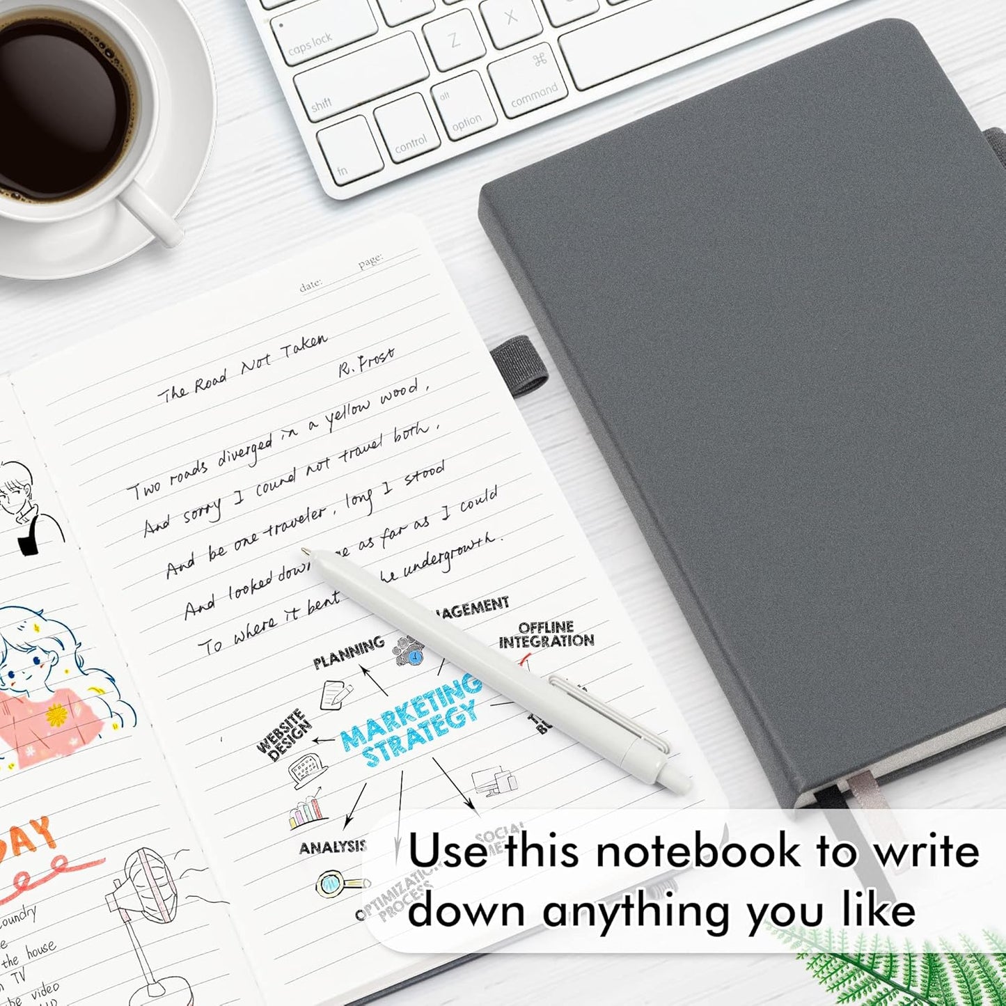 feela 18 Pack Journal Notebook for Work, Business Notebook Bulk Hardcover Lined Writing Journal with Pen Holder for Men Women Note Taking, with 18 Black Pens, 120 GSM, 5.1”x8.3”, A5, Gray