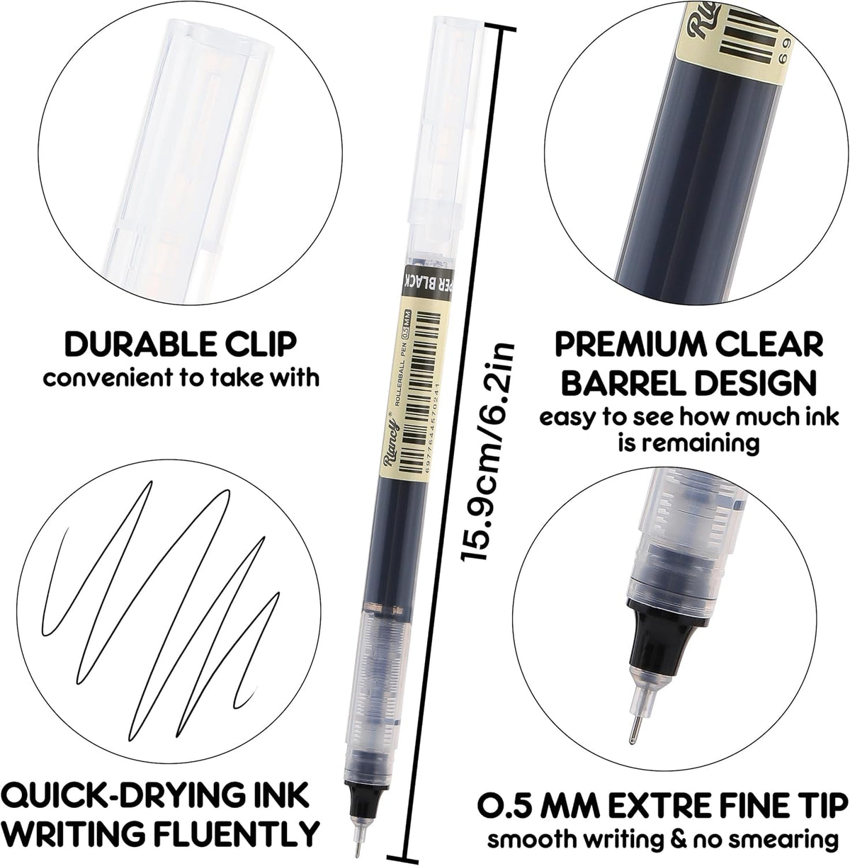 RIANCY Liquid Ink Rollerball Gel Pens, 0.5mm Extra Fine Point Tip, 24ct Assorted Colors, Smooth Writing No Smear No Bleed, Vibrant for Journaling, Drawing, Sketching, School Notes & Art Supplies