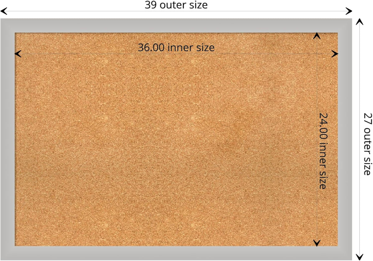 Amanti Art Natural Cork Board for Wall, 27x39 Vision Board with Silver Wood Frame, Large Corkboard Office Decor for Home Organization, Modern Contemporary Corkboard Pinboard to display items for home