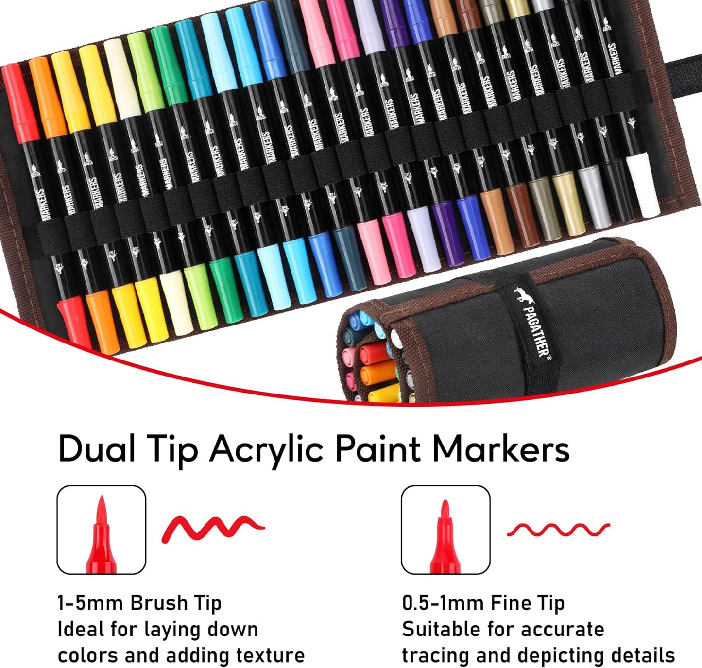 24 Colors Acrylic Paint Markers, Dual Tip with Fine Tip and Brush Tip Pens for Stone, Wood, Calligraphy, Canvas, Ceramic, Metal, Glass, Rock Painting, DIY Crafts Art Supplies Kit