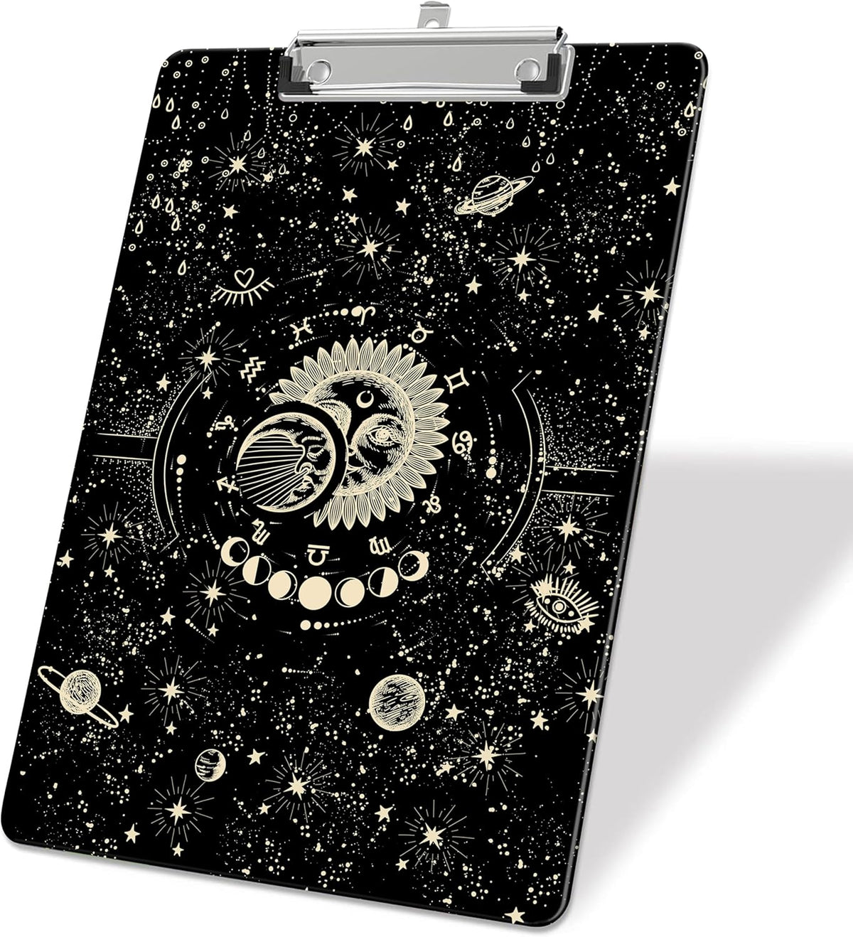 Golden Sun Moon Plastic Clipboards,Decorative Plastic Acrylic Clipboard for Teacher Social Worker Students Office Supplies 8 * 12