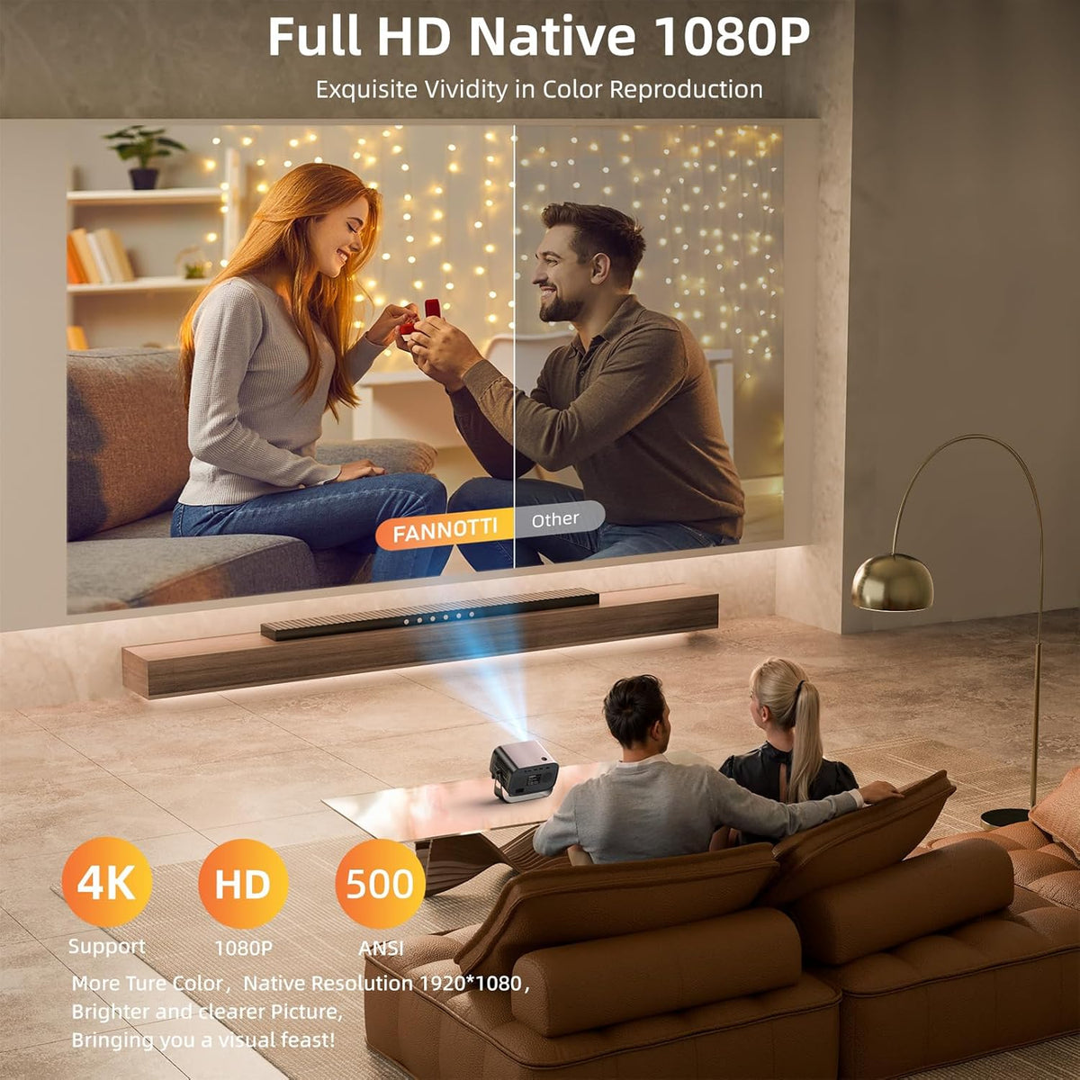 Smart Projector with WIFI and Bluetooth, 800ANSI Native 1080P Portable Projector Built-in Apps, Auto Keystone & Electric Focus Movie Projector for Home Theater, Compatible with IOS/Android/HD