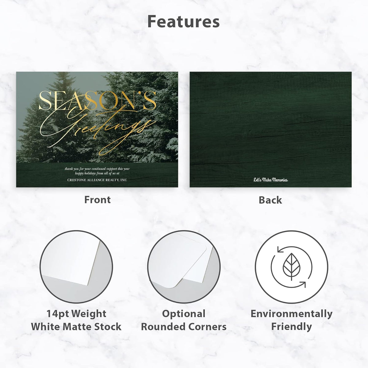 Let's Make Memories Personalized Business Christmas Cards with Envelopes - Premium Quality - 5x7-2025 Holiday Cards & White Envelopes - Snowy Pines - 25 ct