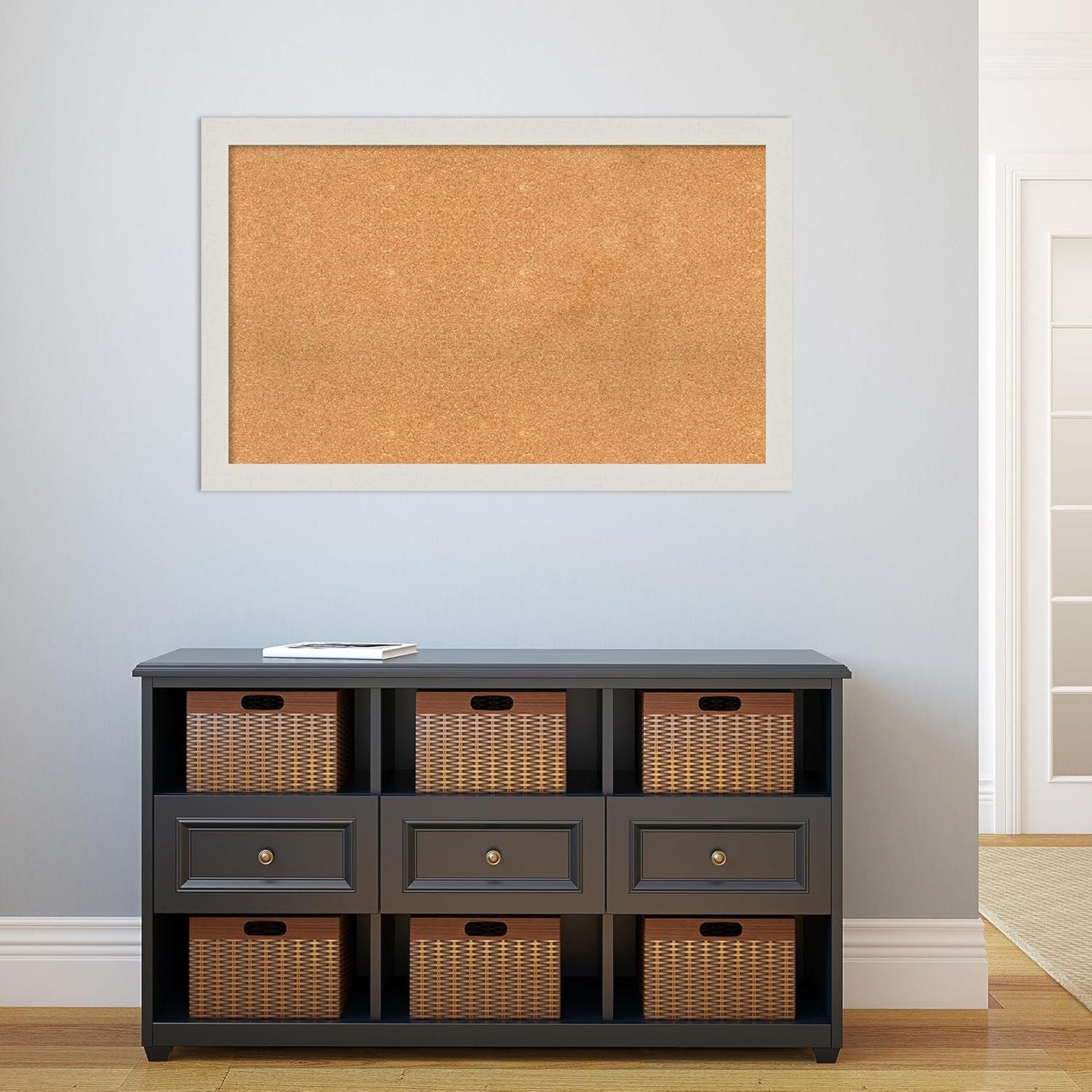 Amanti Art Natural Cork Board for Wall, 27x43 Vision Board with White Frame, Large Corkboard Office Decor for Home Organization, Country Rustic Corkboard Pinboard to Display Items for Home