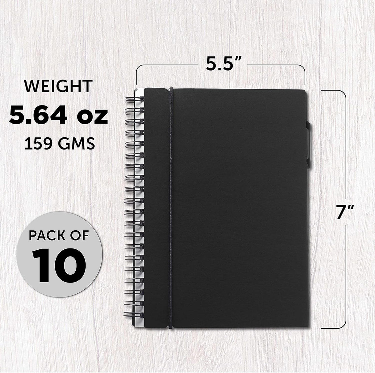 DISCOUNT PROMOS Spiral Notebooks with Elastic Closure Set of 10, Bulk Pack - Perfect for School, Office, Business and More - Black