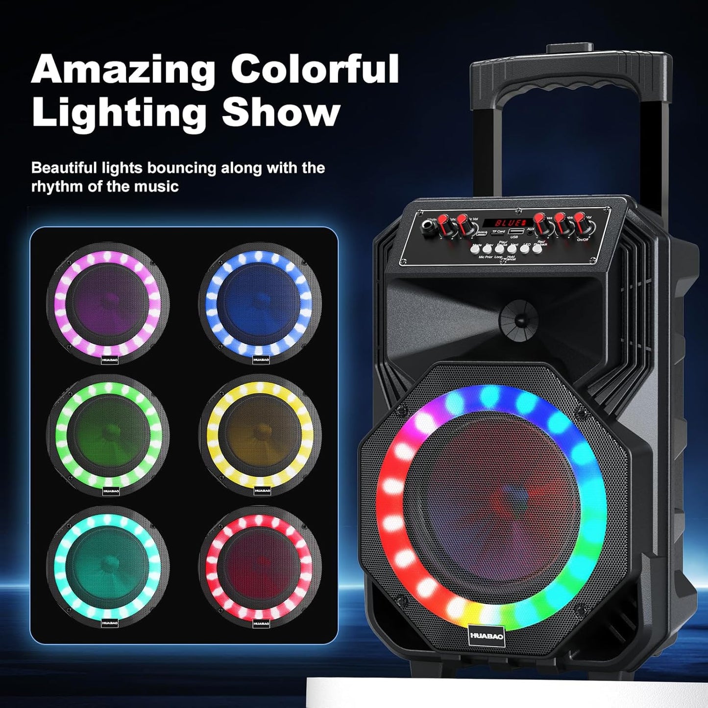 Karaoke Machine with 2 Wireless Microphones, Rolling Wheels, and Trolley – 8800mAh Portable Bluetooth Speaker, PA System with Lights, Adjustable Bass/Treble/Echo for Parties, Indoor and Outdoor Use