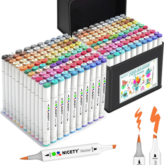 120 Colors Alcohol Markers Dual Tip Brush & Chisel – Alcohol Based Art Marker Set for Sketching, Drawing, Coloring, Painting, Illustration – Markers for Artists, Adults, Beginners