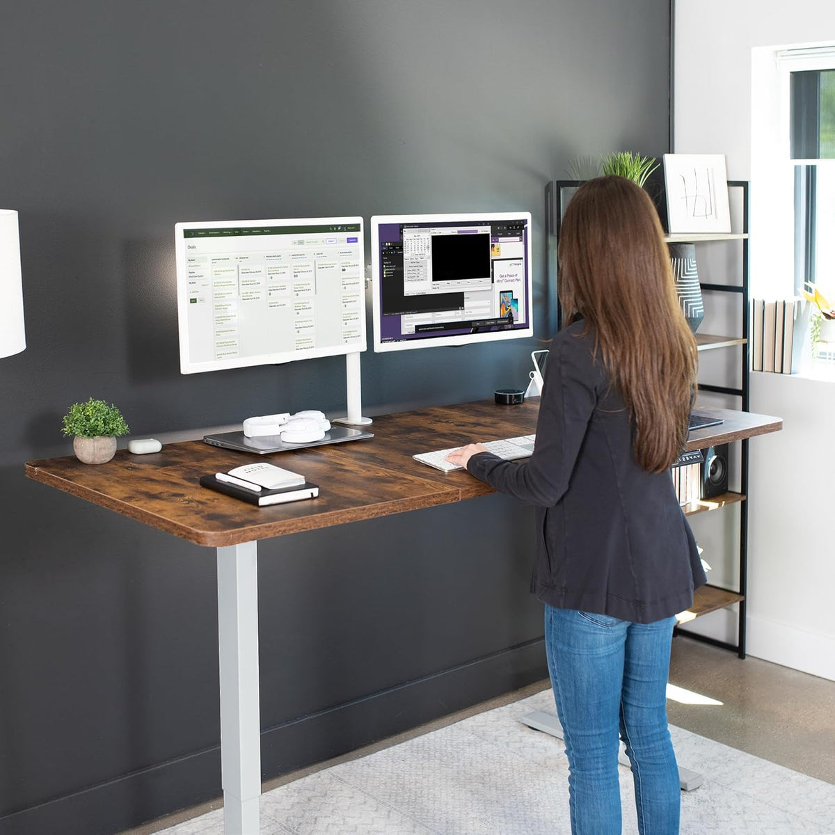 VIVO Electric 71 x 30 in Rustic Standing Desk, Memory Height Adjustment, 1B Series, Vintage Brown Top Gray Frame, DESK-KIT-1G7N