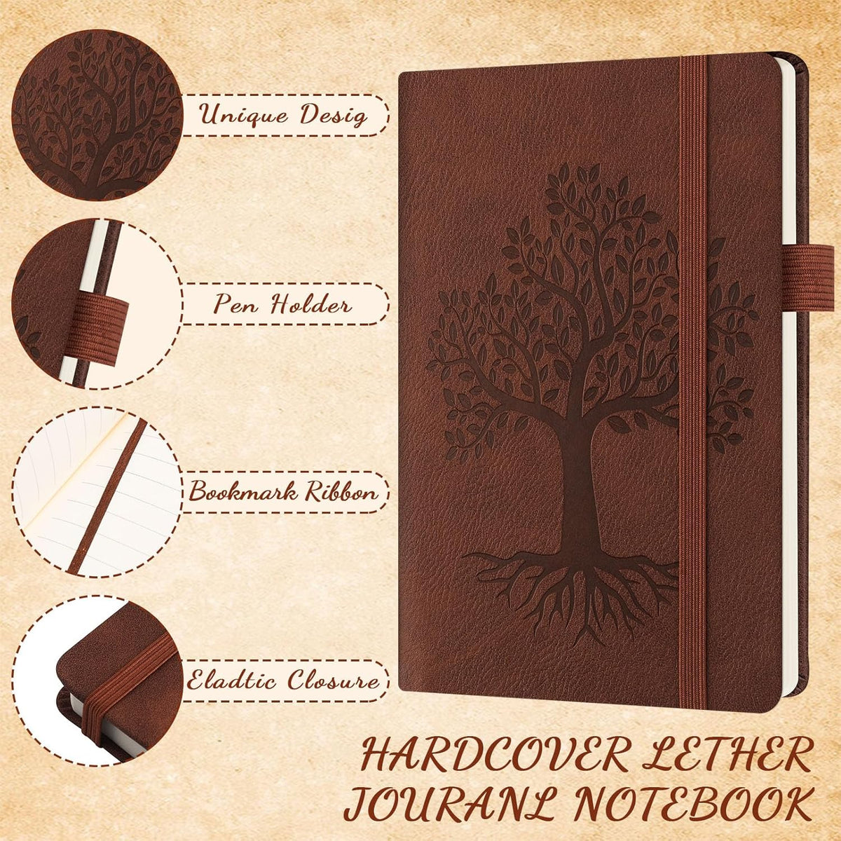 Estune Tree Small Notebooks Pen Leather Lined Pocket Subject Notebooks Hardcover Pocket Notepad Cute Ruled Leather Journals with Pen Holder for Men Women School Business, A6(Retro Color,20 Set)