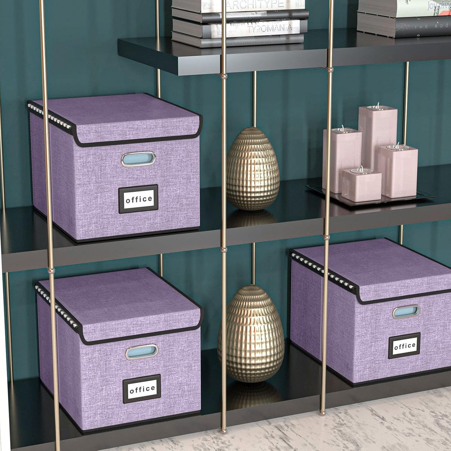 Decorative File Organizer Storage Boxes with Lid, Huolewa Linen Hanging Filing & Storage Box with Plastic Slide for Office/Decor/Home, Universal Hanging Filing Organization Box for Letter/Legal Folder