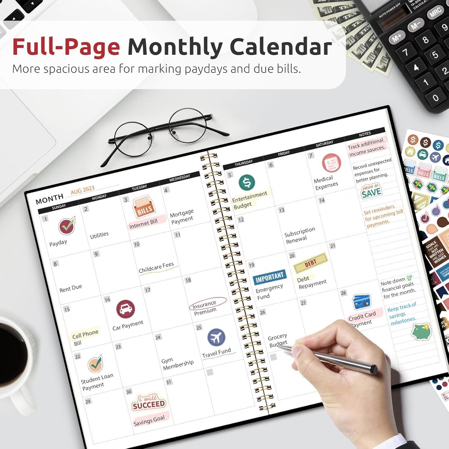 Aesthetic Budget Planner - Monthly Finance Planner with Expense Tracker Notebook, Undated Bill Organizer to Manage Your Finances, Account Book with Colorful Pattern-Crane