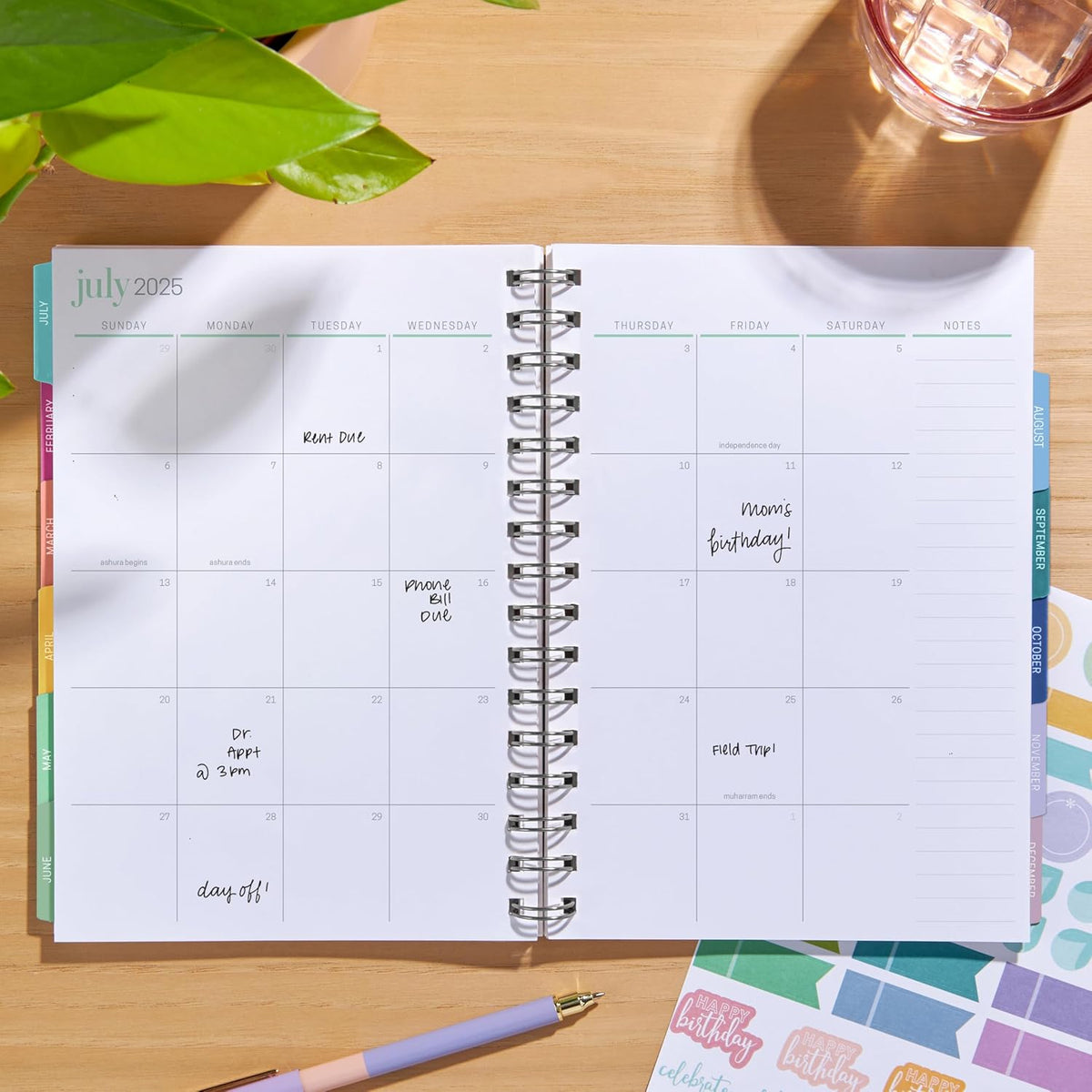 Inspired by Erin Condren A5 Undated Weekly & Daily Planner – 12-Month Spiral Agenda, Non-Dated Monthly Planner with Stickers, Spectrum Design (January 2025 - December 2025)