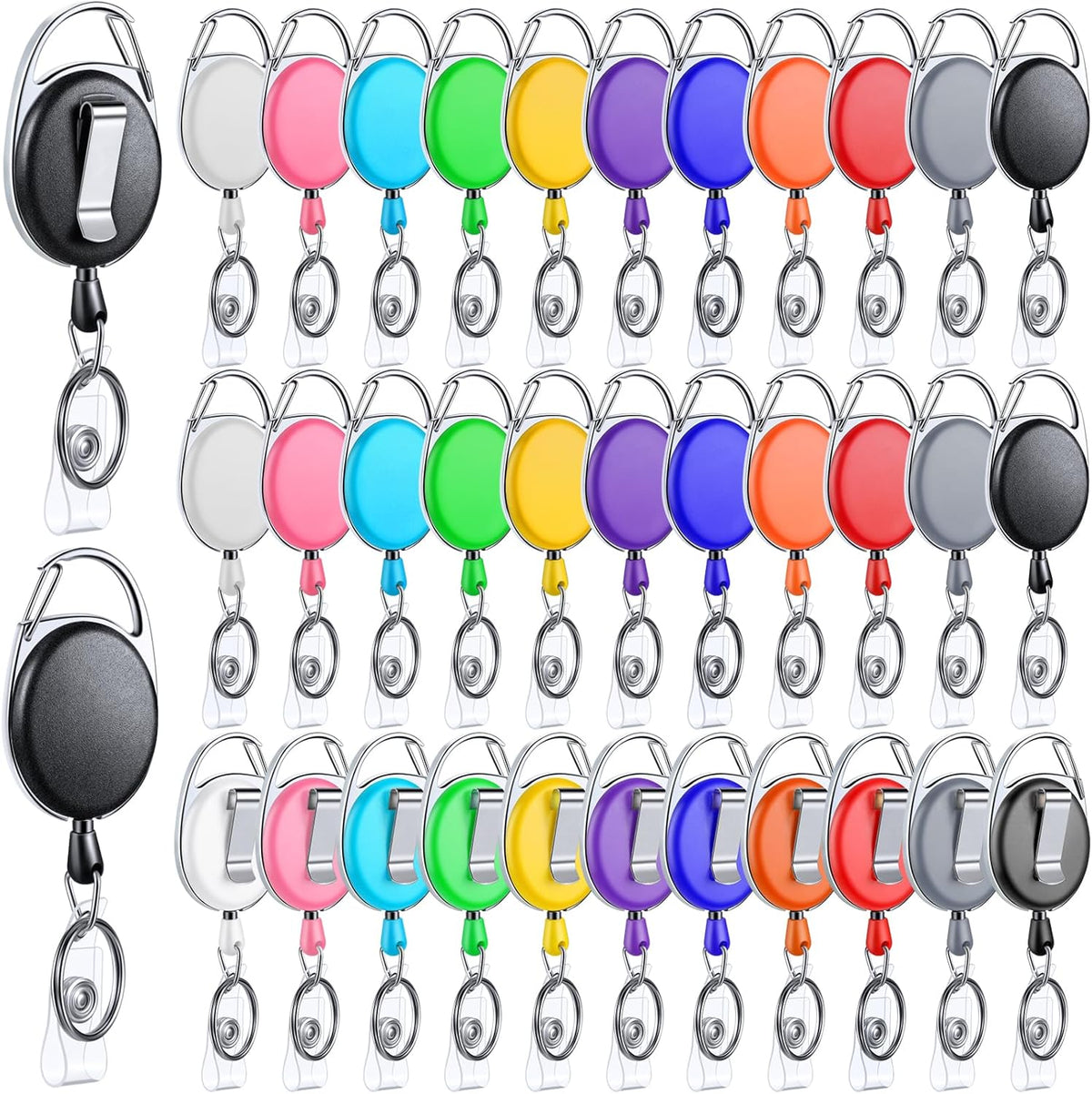Laumoi 80 Packs Retractable ID Badge Holder Name ID Badge Reel Clips Keychain with Belt Clip and Key Ring for Office Worker Doctor Nurse Employee (Fresh Color)