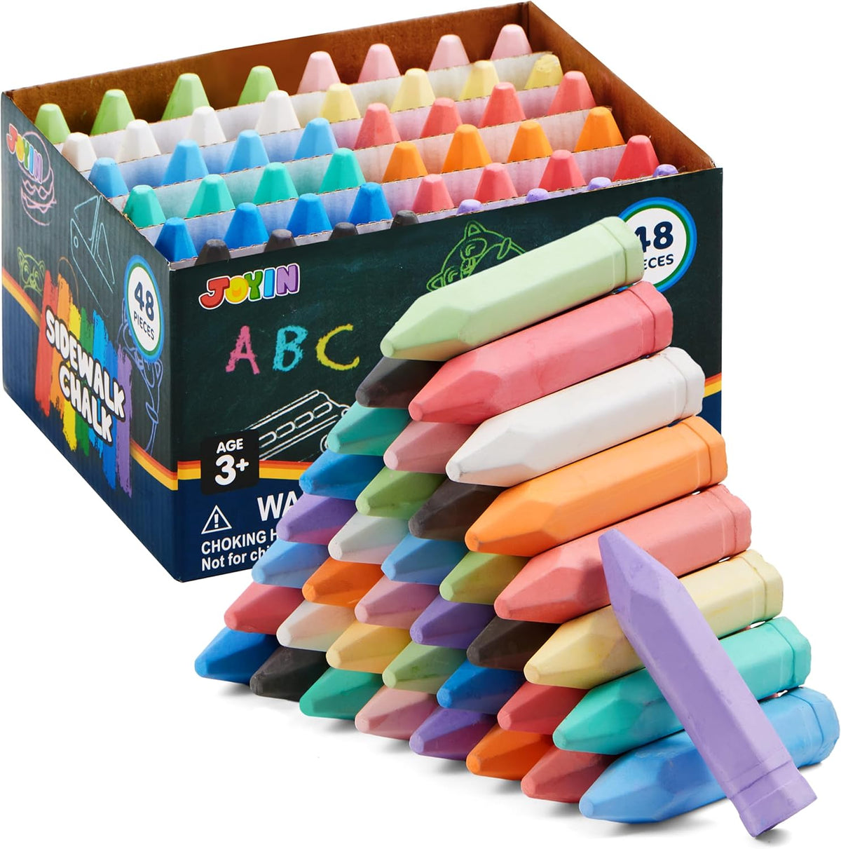 JOYIN 48 PCS Cone Shaped Washable Sidewalk Chalks Set, 12 Colors, Non-Toxic Jumbo Chalk Set for Art Play, Sidewalk Colored Outside Washable Set for Summer Outdoor Games and Chalkboard Drawing