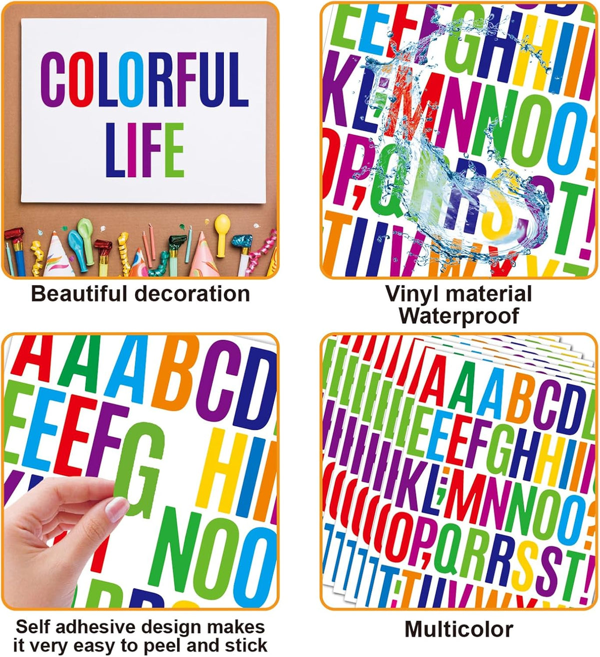 Bemeol 1872 Pieces Letter Stickers 36 Sheets 2 Inch Alphabet Letter Stickers Vinyl Self Adhesive Sticker Letters for Bulletin Board Home Classroom Mailbox Decor(Colorful)