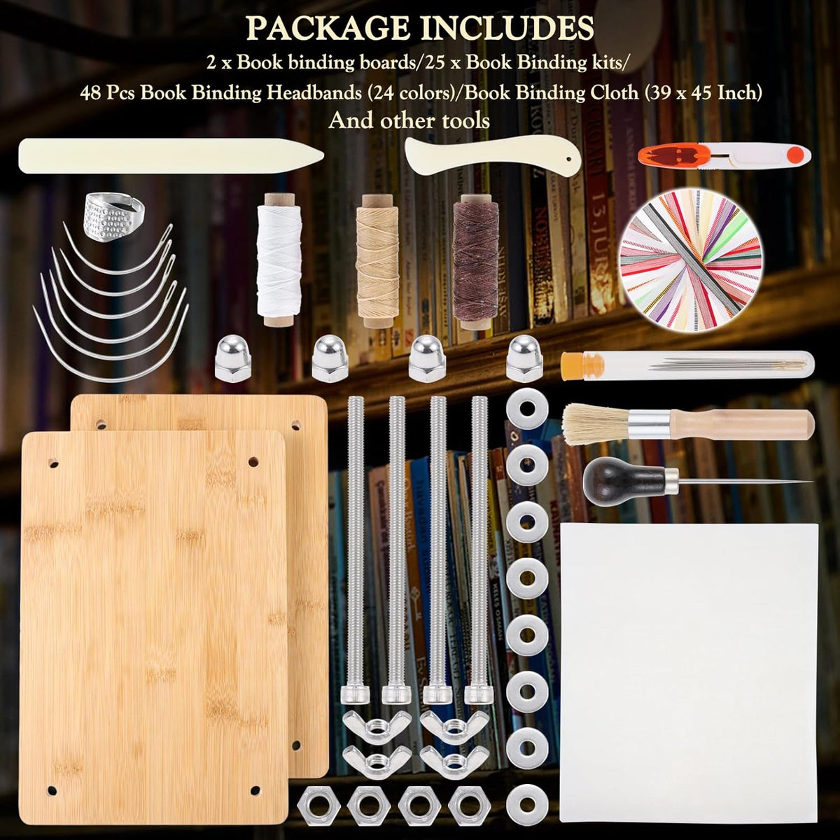 Large Bookbinding Press with Binding Supplies, Bamboo Wood 11.6 x 7.9 Inch Ergonomic Book Binding Paper Machine Handmade DIY Craft Projects Binder Tool with Needles Wax Thread Book Cloth Folder Awl