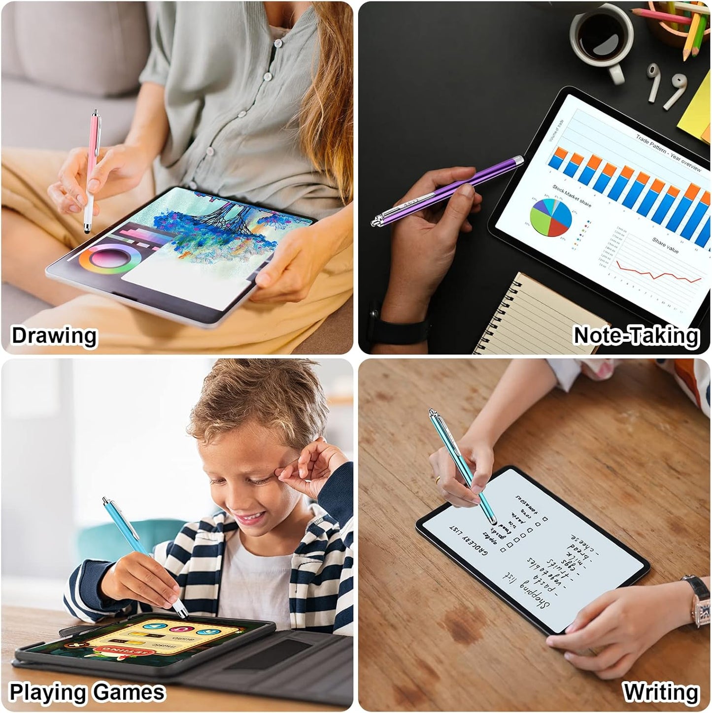 Stylus for Touch Screen, 3 Pcs Stylus Pens and 12 Extra Replaceable Rubber Tips (Gradient Pink/Purple/Blue)