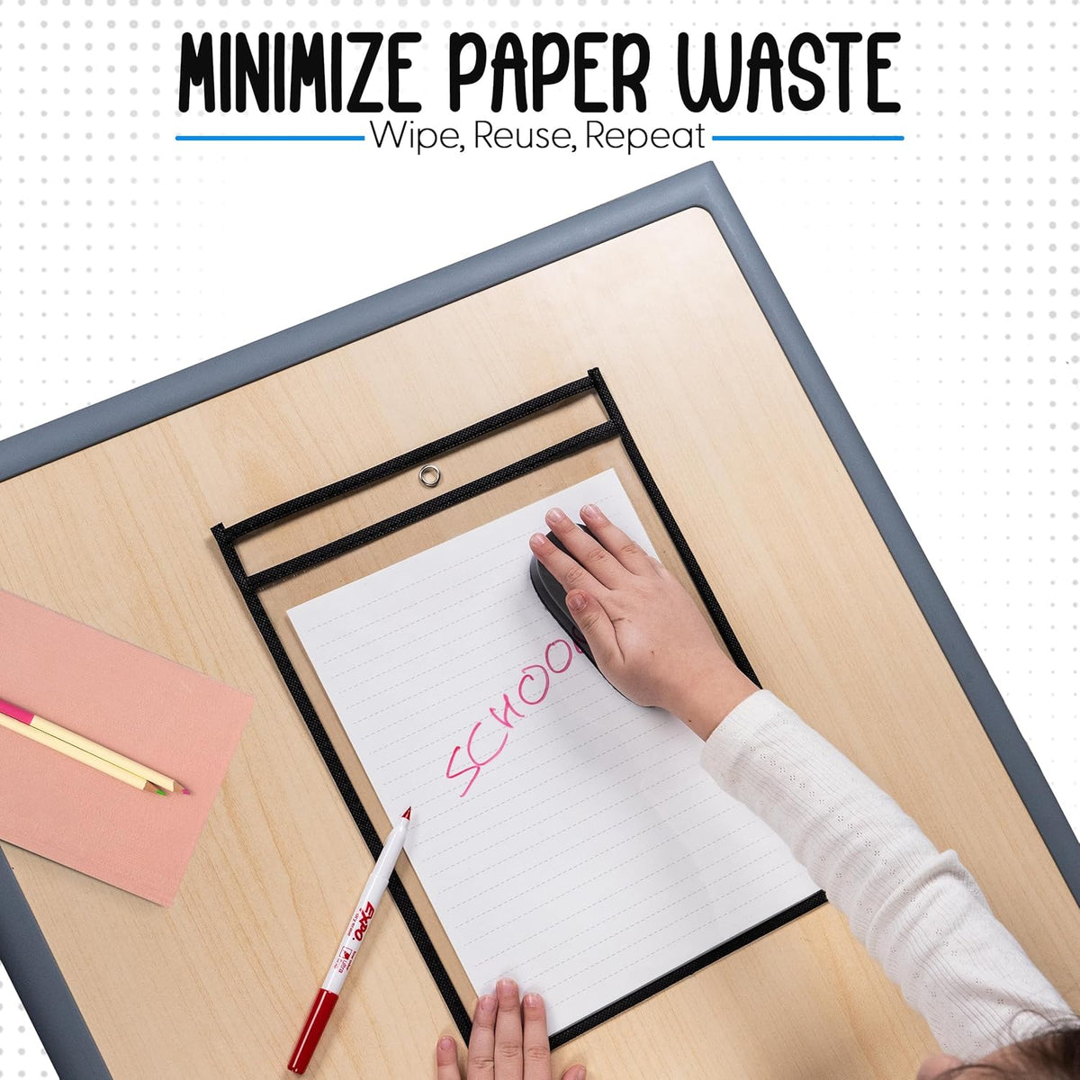 Essex Wares - 6 Pack, Black, Dry Erase Pocket Document Protectors, 10" Wide x 13.5" Tall - Dry Erase Clear Plastic Sleeves - Reusable & Easy Erase Plastic Invoice Holders, Water-Resistant & Durable