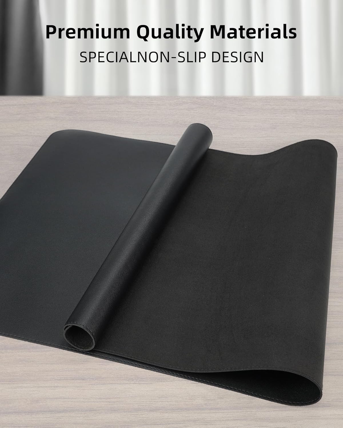Leather Desk Pad Protector - 48" x 17" Non-Slip PU Leather Large Mouse Pad, Waterproof Desk Blotter Mat for Office and Home (Black)