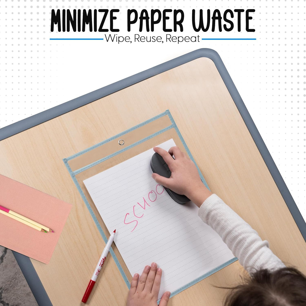 Essex Wares - 6 Pack, Light Gray, Water-Resistant Dry Erase Pocket Document Protectors, 10" Wide x 13.5" Tall - Dry Erase Clear Plastic Sleeves - Reusable & Easy Erase Plastic Invoice Holders