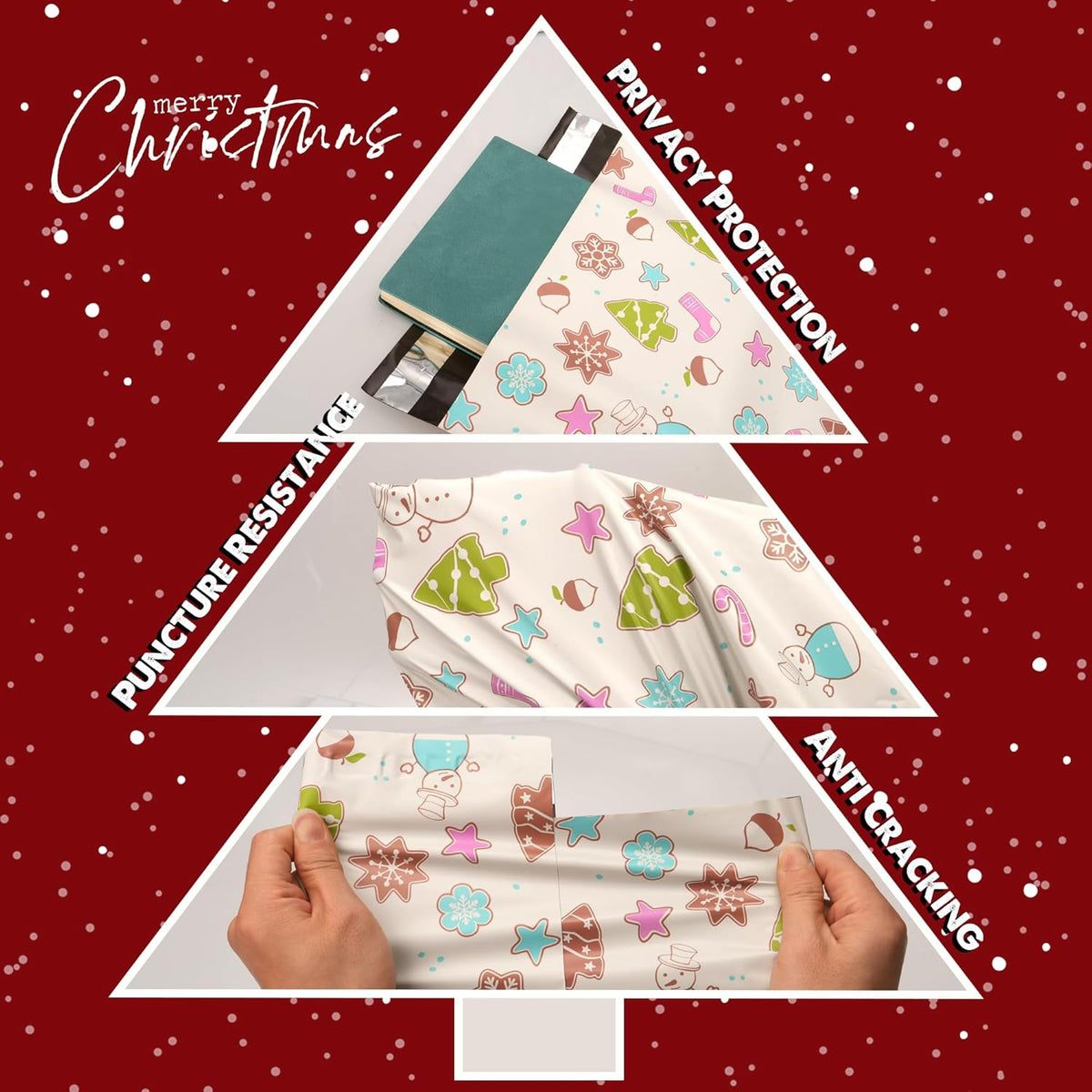 Christmas Poly Mailer 10x13 Inch 100 Pcs, Waterproof Shipping Bags for Clothing, Tear-Resistant Mailier Bags, Strong Mailing Bags with Self-Seal - Christmas Elements Printed