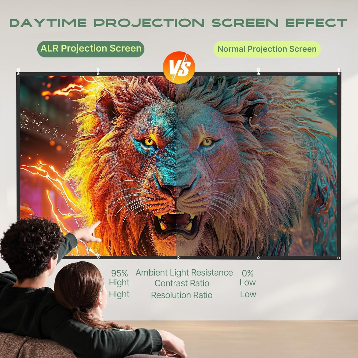 AAJK ALR Projector Screen, 4K Movie Projector Screen 16:9 HD Foldable Anti-Crease Portable Projector, Movies Screen for Home Theater Outdoor Indoor Support Double Sided Projection (120in Pro)