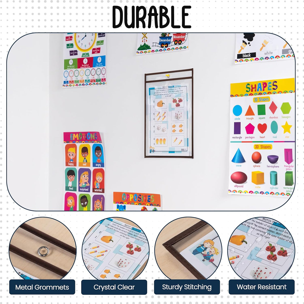 Essex Wares - 6 Pack, Brown, Durable Water-Resistant Dry Erase Pocket Document Protectors, 10" Wide x 13.5" Tall - Dry Erase Clear Plastic Sleeves - Reusable & Easy Erase Plastic Invoice Holders
