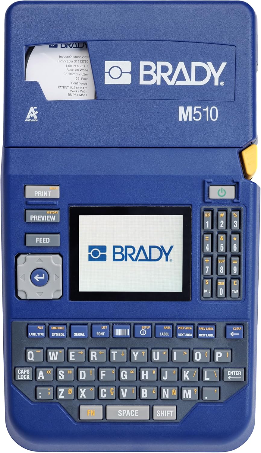 Brady M510 Portable Industrial Label Printer, 1.5" Wide Labels, Single Color Thermal Printing, for Laboratory, Field, or Facility, Blue/Gray, 3.75" H x 5.75" W x 10" D