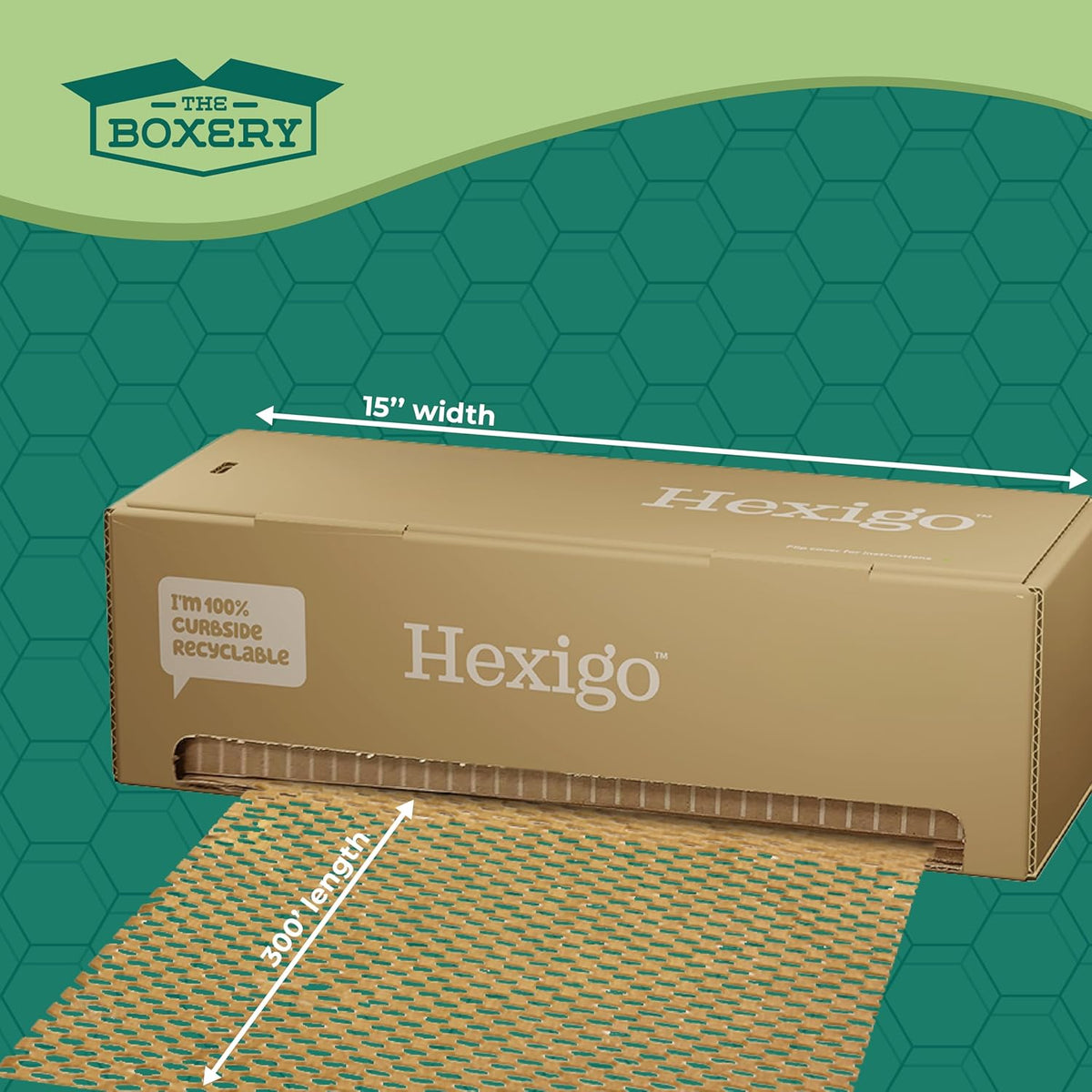 The Boxery Honeycomb Packing Paper 15”x3600” (300’) Self Dispensed Box, Cushioning Wrap, Box Filler, Void Filling, Shipping & Moving Supplies, Alternative to Plastic Bubble|Eco Friendly-Small Business