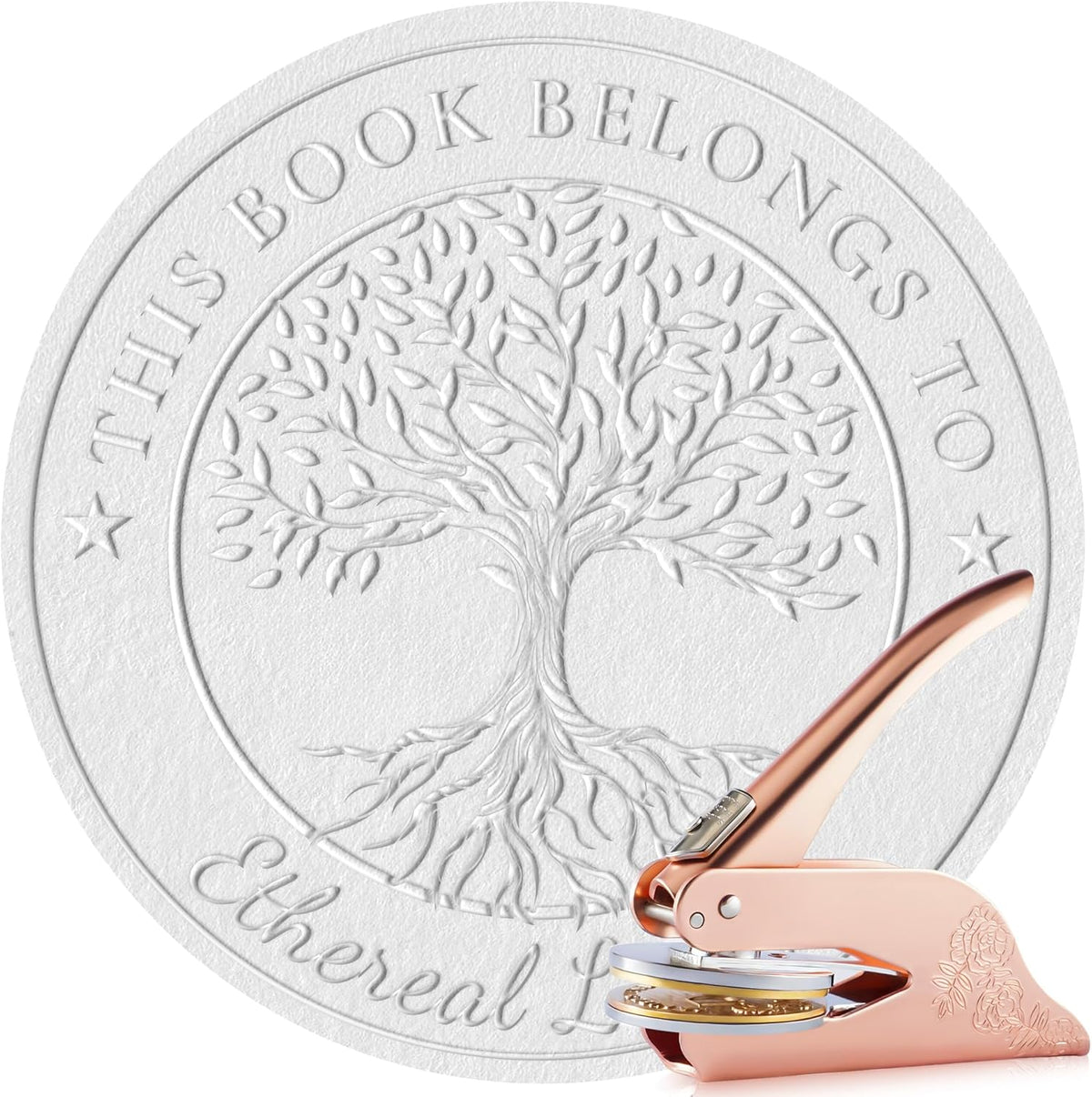 Easycosy Personalized Book Embosser | Custom Embosser & Stamps from The Library of | Book Stamp Personalized with Your Name & Choice Birthday Gifts for Book Lover(Tree 4)
