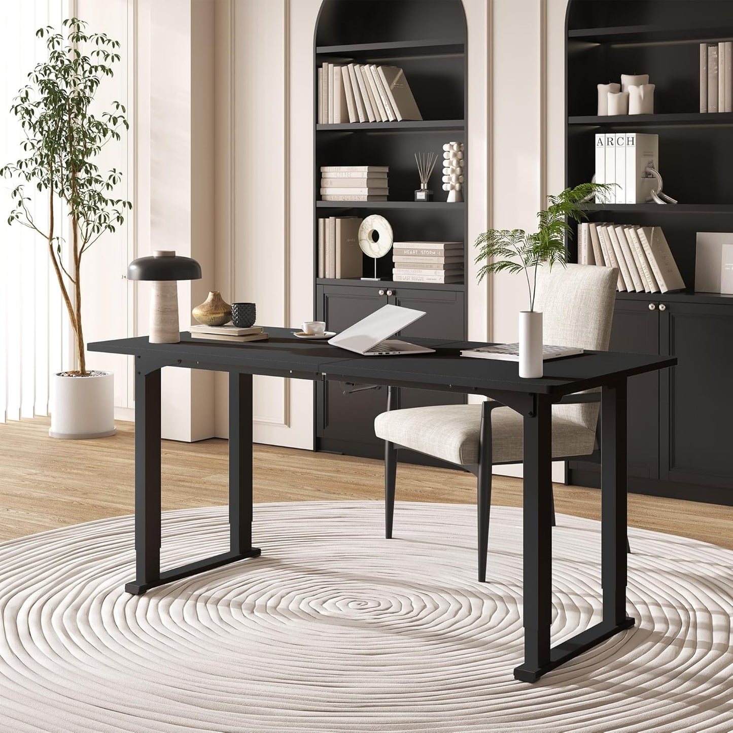 4 Legs Standing Desk, Large 63x28 Inches Electric Adjustable Height Desks with Splice Board, Stand Up DesksHome Office Computer Workstation, Black