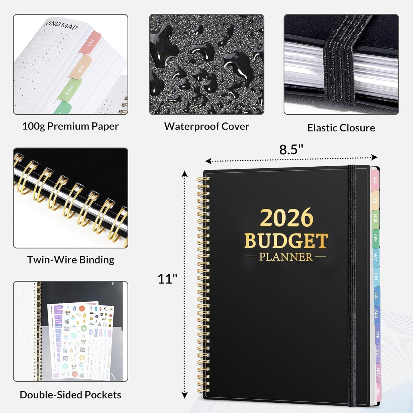 2026 Budget Planner - Monthly Budget Book from JAN 2026 - DEC 2026 with Expense Tracker Notebook, A4 Size (8.5" x 11") Bill Organizer & Finance Planner Account Book to Manage Your Finances, Black
