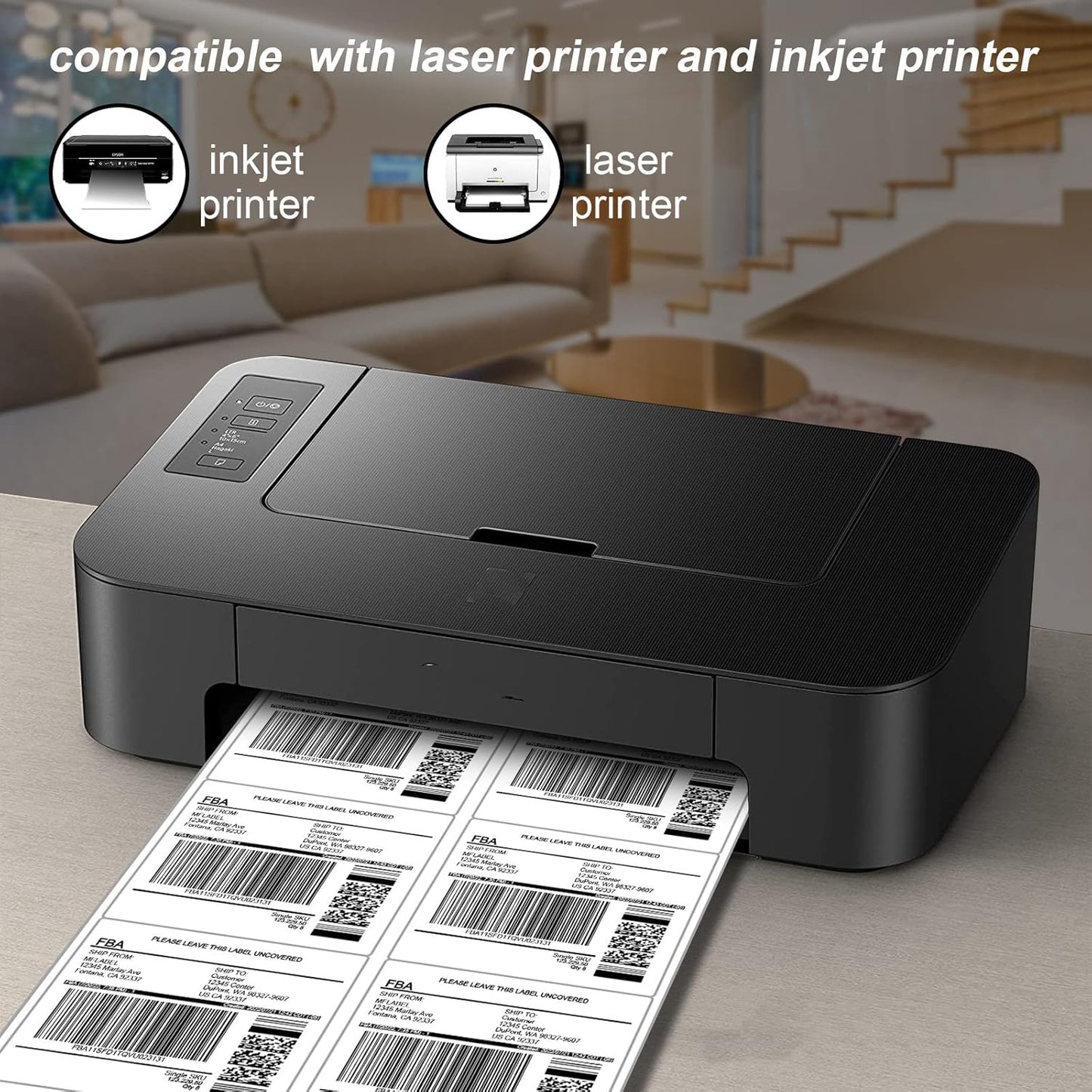 [100 Sheets 600 Labels] Shipping Labels 3 1/3"x4" Printable White 6 up Labels for Laser/Inkjet Printers, Mailing FBA Address Label Sticker Paper - Permanent Adhesive Label Blank