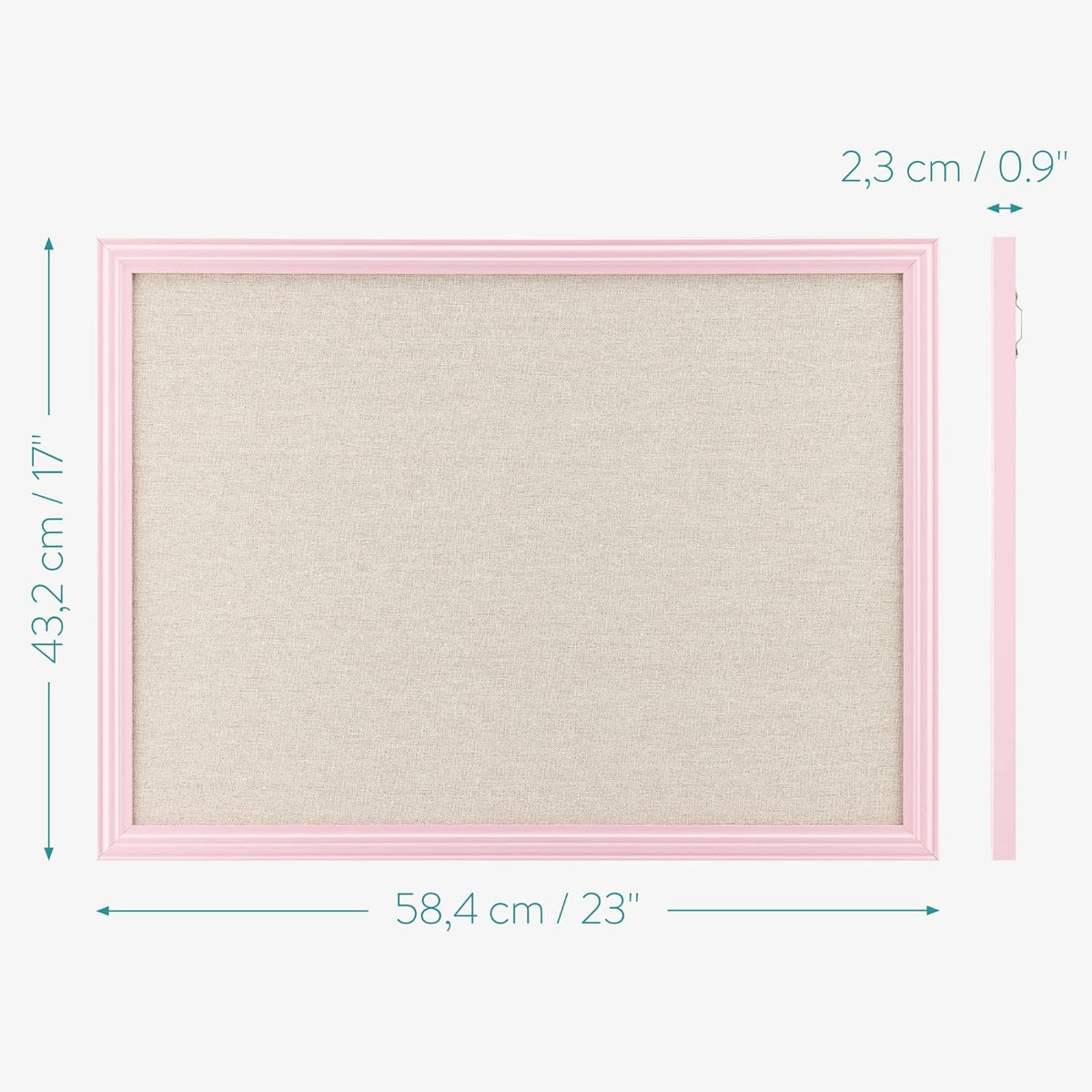 Navaris Framed Linen Bulletin Board - 17 x 23 inches Fabric Jewelry Organizer Pinboard for Wall Memory Memo Pin Board - Natural Linen with Pink Frame