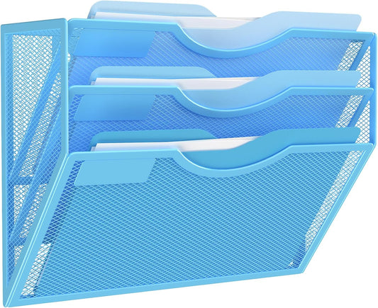 Kuntine.B Wall File Organizer Office Hanging Magazine Holder Wall File Organizer for Office Home (Blue, 3 Tier)