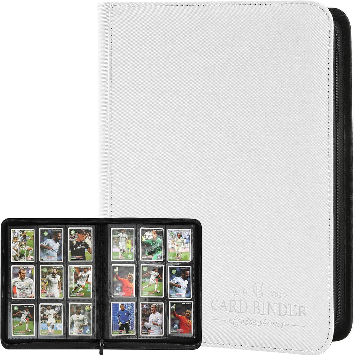 9 Pockets Card Binder,Premium Zip Trading Card Binder,540 Double Sided Pocket PU Collection Binder, Collector Album, Card Folder for MTG, TCG, Business Cards.(White)