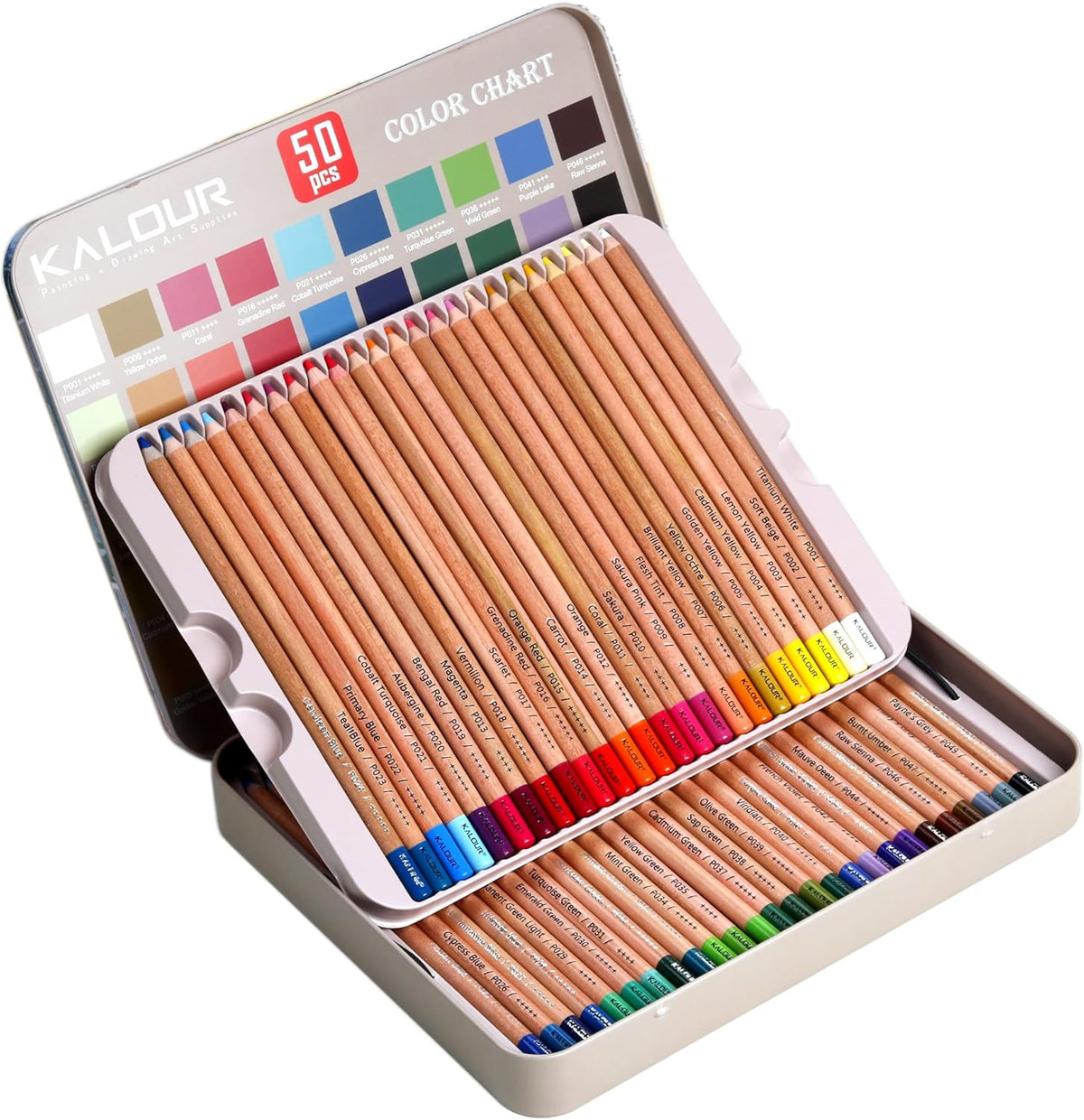 KALOUR Pro Pastel Chalk Colored Pencils,Set of 50 Colors,Color Charcoal Pencils for Drawing Sketching Coloring Shading,Art Supplies for Adults Artists