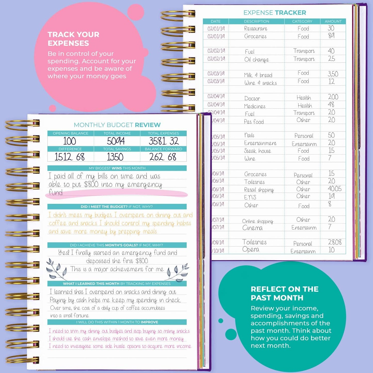 Clever Fox Budget Planner & Monthly Bill Organizer With Pockets. Expense Tracker, Budgeting Journal & Financial Book. Medium, 5.1x8.2" (Purple)
