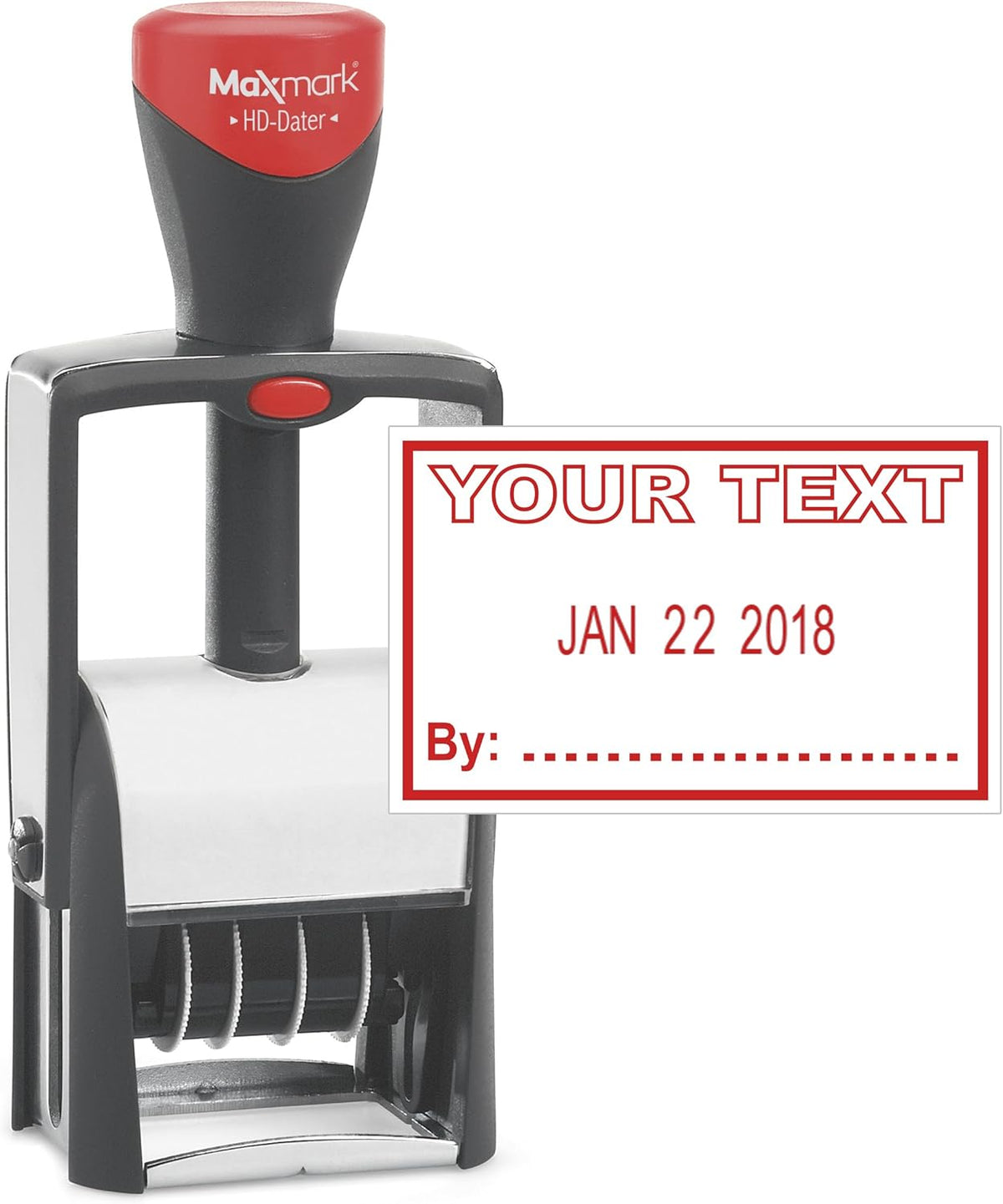 Heavy Duty Date Stamp with Your Custom Text, Self Inking Stamp - 1" x 1-5/8” - Choice of Ink Color