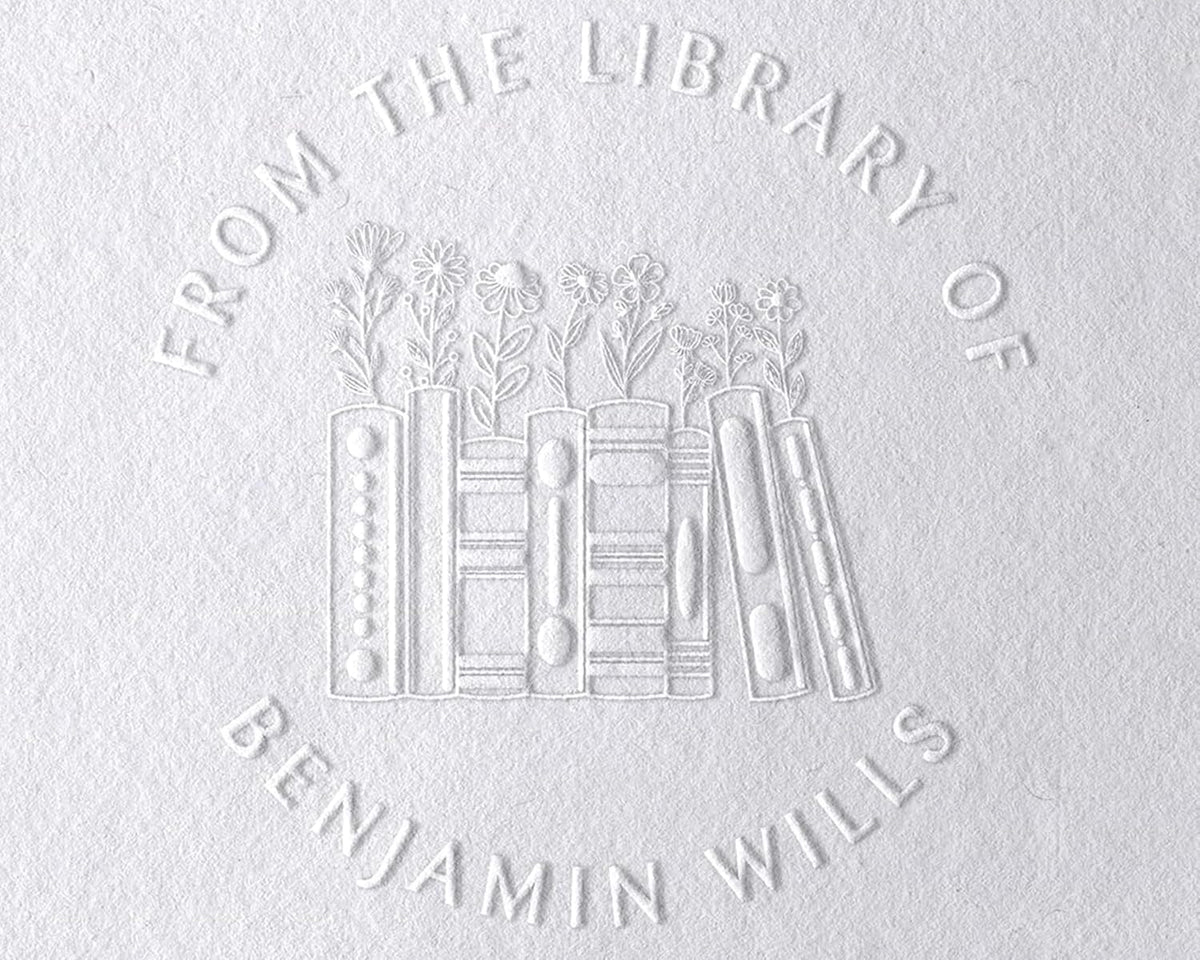 Book Embosser Personalized from The Library of | Ex Libris | Floral Stamper | Custom Library Stamps | Monogram Self-Inking Wood Handle (Floral 3)