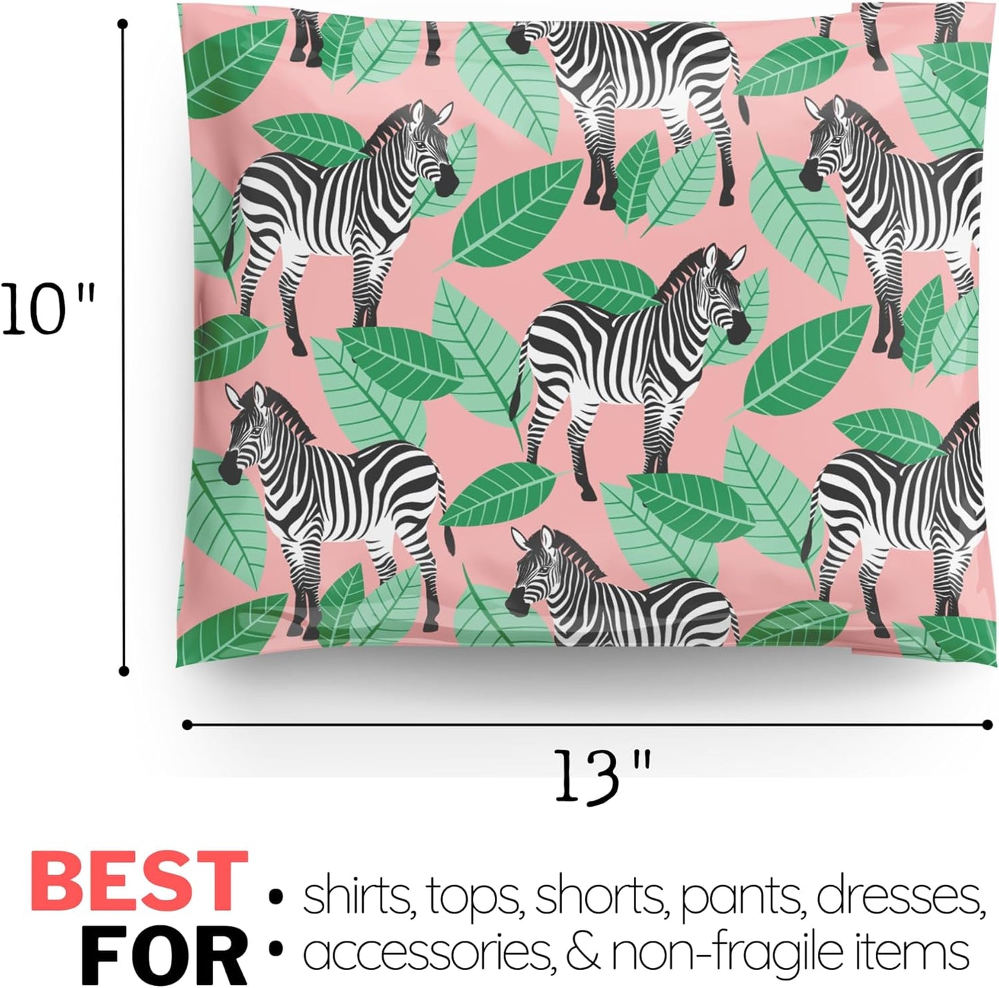 Poly Mailers 10x13 100 Pack | Self-Sealing Shipping Bags Envelopes for Small Business | Waterproof Durable Packaging | Zebra| Animal Pink Green Floral | à la mode Mailers