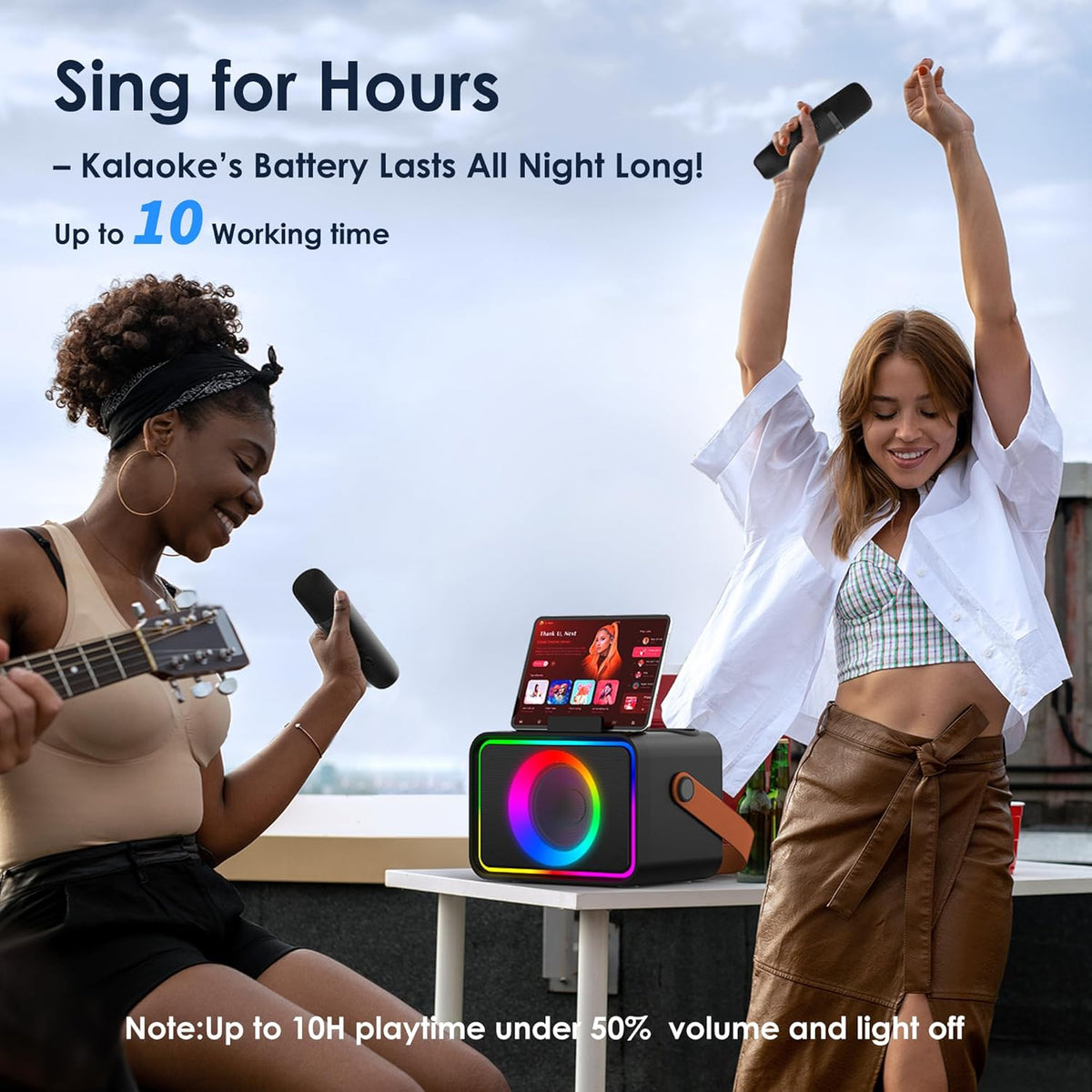 Karaoke Machine,Portable Bluetooth Speaker with 2 Wireless Microphone for Adults & Kids with LED Lights, Karaoke Microphone with PA System Supports USB/TF/AUX,Gift for Party (Black)
