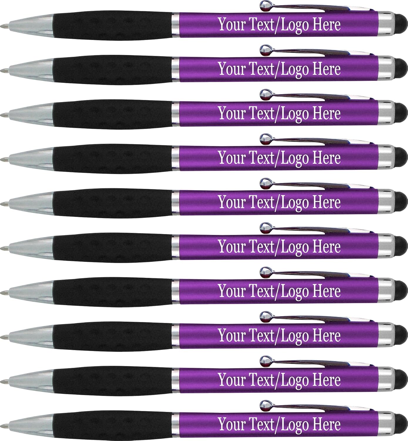 Personalized Stylus Pens With your Custom Logo or Text-300 Pack Bulk-for Businesses, Parties, and Events, 2 in 1 Ballpoint Pen & Stylus for Touchscreen Devices, Purple Barrel, Black Ink