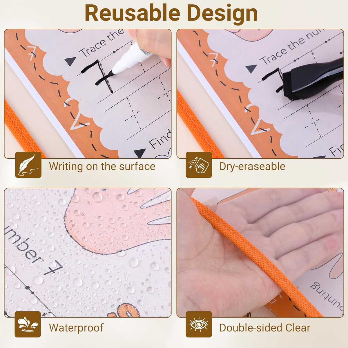 50 Pack Oversized Dry Erase Pocket Sleeves - 10 x 13 Inch Ticket Holders Reusable Clear Plastic Sleeves Sheet Page Protectors for School Teacher Supplies & Classroom Organization, 5 Colors
