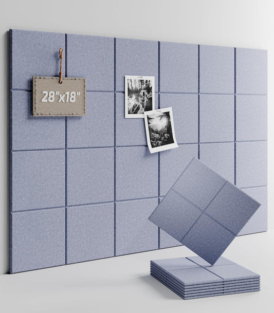 Felt Bulletin Board Tiles -28"x18" Cork Board Alternative for Office Decor, Push Pin Board Wall Organizer 6-Pack-Soft Periwinkle