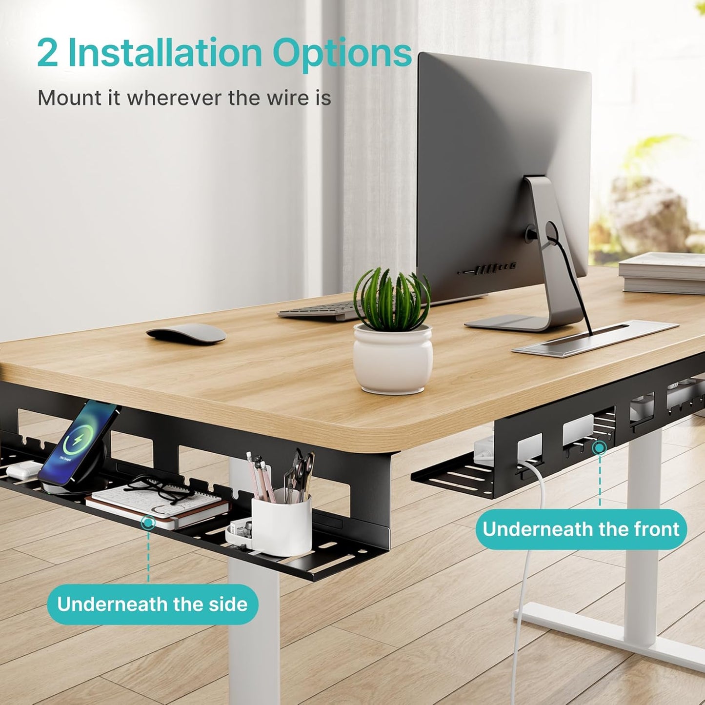 Under Desk Cable Management Tray, 31.5 Inches Metal Cord Organizer Rack, Desk Tray for Power Strip, Cord, Wire, Easy Mounting Cable Management Under Table for Home Office, Black