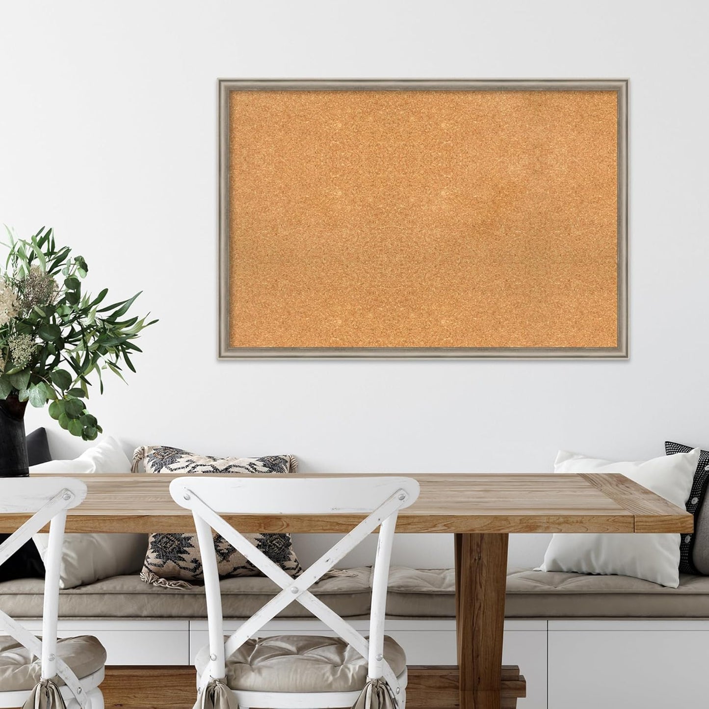 Amanti Art Natural Cork Board for Wall, 26x38 Vision Board with Silver Wood Frame, Large Corkboard Office Decor for Home Organization, Casual Corkboard Pinboard to display items for home organization
